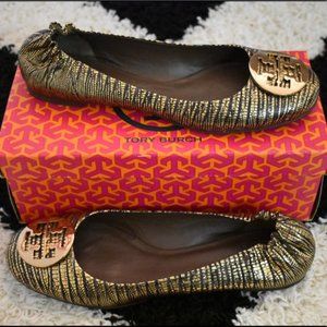 Tory Burch Reva Flat, Gold/Bronze, Size 11